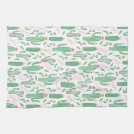 Hellgrüner Kaktus-saftiges Blüten-Muster Geschirrtuch