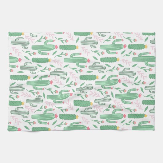 Hellgrüner Kaktus-saftiges Blüten-Muster Geschirrtuch (Horizontal)