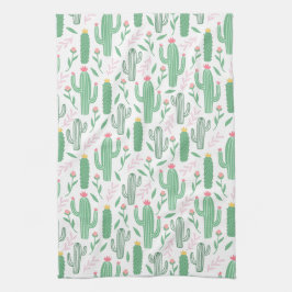 Hellgrüner Kaktus-saftiges Blüten-Muster Geschirrtuch