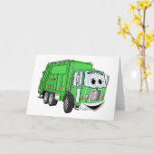 Hellgrüner Lächelnder Müllwagen Cartoon Karte (Gelbe Blume)