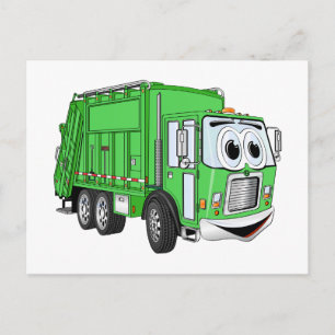 Hellgrüner Lächelnder Müllwagen Cartoon Postkarte