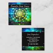 Hellgrüner Mystischer Blumennebel Glitzer Stars Quadratische Visitenkarte (Vorne/Hinten)