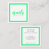 Hellgrüner Neon Moderner Nageltechniker Salon Quadratische Visitenkarte (Vorne/Hinten)