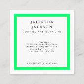 Hellgrüner Neon Moderner Nageltechniker Salon Quadratische Visitenkarte (Rückseite)