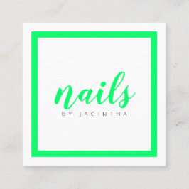 Hellgrüner Neon Moderner Nageltechniker Salon Quadratische Visitenkarte