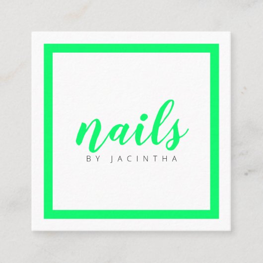 Hellgrüner Neon Moderner Nageltechniker Salon Quadratische Visitenkarte (Vorderseite)