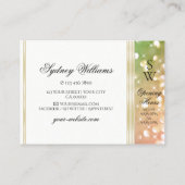 Hellgrüner Rosa Glitzer Weiß und Gold Monogram Visitenkarte (Rückseite)