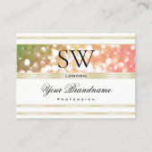 Hellgrüner Rosa Glitzer Weiß und Gold Monogram Visitenkarte (Vorderseite)