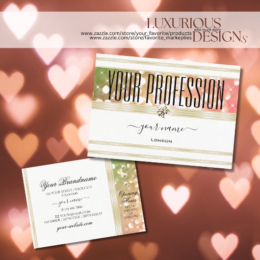 Hellgrüner Rosa Glitzer Weiß- und Golddiamanten Visitenkarte