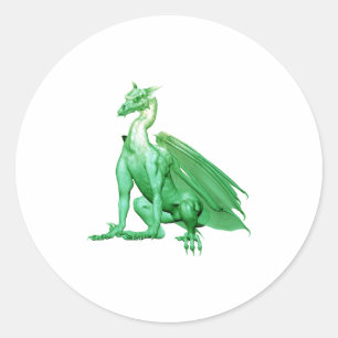 Hellgrüner sitzender Drache Runder Aufkleber