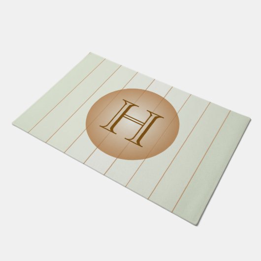 Hellgrüner Tan Pinstripe Monogram Door Mat Fußmatte (Schrägansicht)