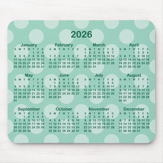 Hellgrüner Türkis-Punkt-Jägergrüner 2026-Kalender Mousepad (Vorne)