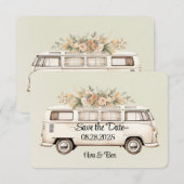 Hellgrüner Vintage-Bus-Hochzeit Save The Date (Vorne/Hinten)