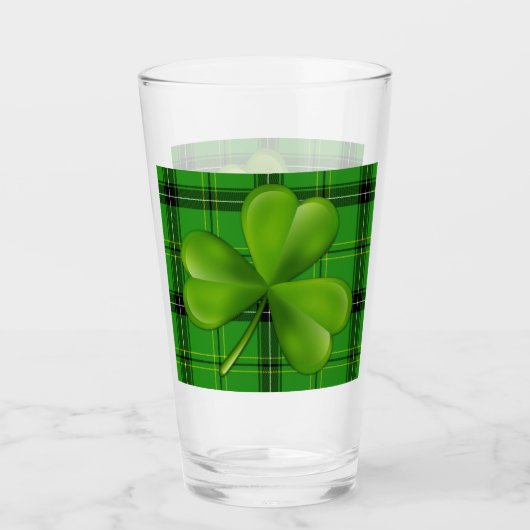 Hellgrünes 3-Blatt-Klee auf Kariertem Tartan Glas (Vorderseite)