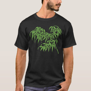 Hellgrünes Bambus-Blätter auf Schwarzem T-Shirt