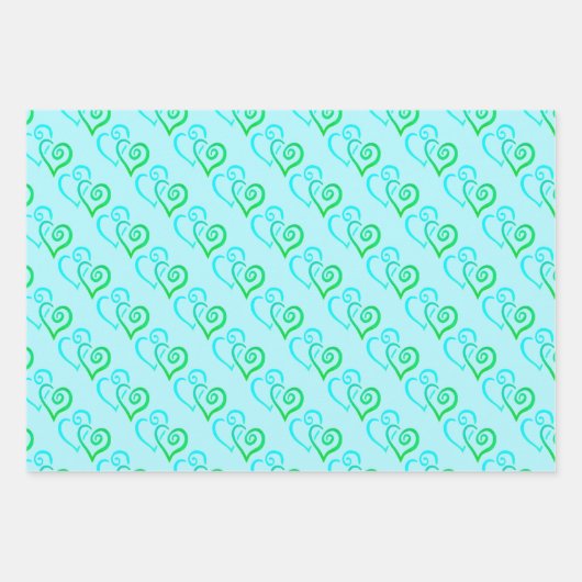 Hellgrünes blaues, gelinktes Herzmuster Geschenkpapier Set (Vorderseite 2)