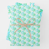 Hellgrünes blaues, gelinktes Herzmuster Geschenkpapier Set (Beispiel)