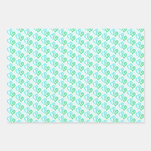 Hellgrünes blaues, gelinktes Herzmuster Geschenkpapier Set (Vorderseite)