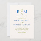 Hellgrünes blaues Monogramm Hochzeit Einladung (Vorderseite)