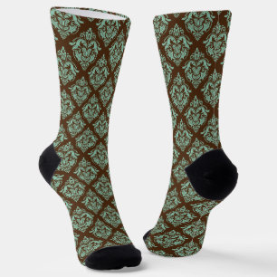 Hellgrünes Damastmuster auf braunem Hintergrund Socken