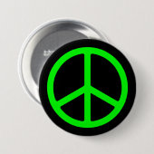 Hellgrünes Friedenszeichen auf schwarzem Pinback Button (Vorne & Hinten)