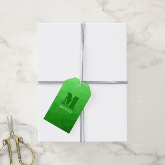 Hellgrünes geometrisches Maschenmuster Monogram Geschenkanhänger (Mit Garn)