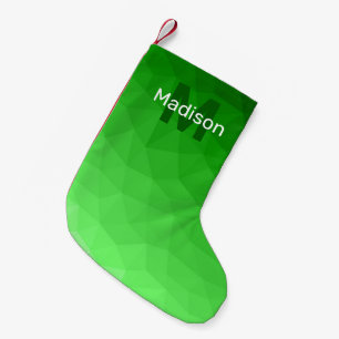 Hellgrünes geometrisches Maschenmuster Monogram Kleiner Weihnachtsstrumpf