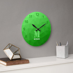 Hellgrünes geometrisches Maschenmuster-Monogramm Große Wanduhr