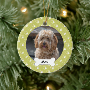 Hellgrünes Herz pflastert Puppy-Hund-Foto Keramik Ornament