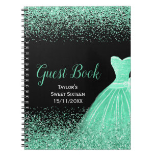 Hellgrünes Kleid Faux Glitter Sweet 16 Geburtstag Notizblock