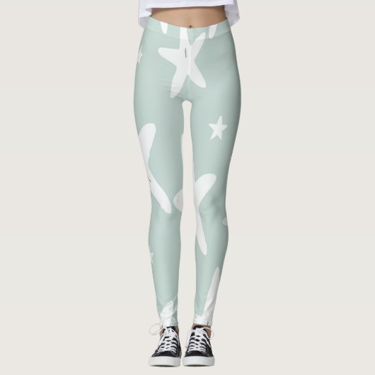 Hellgrünes Muster mit weißen Gesteinsformen Leggings (Vorderseite)