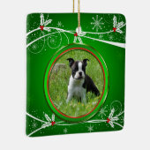 Hellgrünes Rot und Weißes Holly Pet Foto Keramikornament (Rechts)