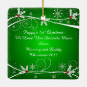 Hellgrünes Rot und Weißes Holly Pet Foto Keramikornament (Rückseite)