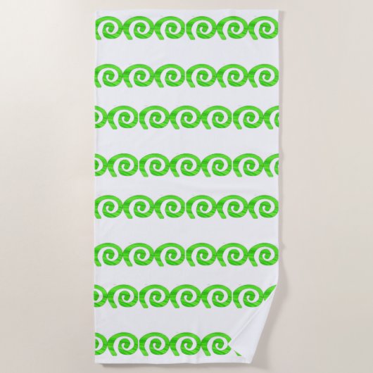 Hellgrünes Spiralmuster auf Weiß Strandtuch (Vorderseite)