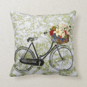Hellgrünes weißes Fahrrad-Blume Throwkissen Kissen