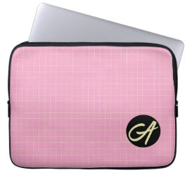 Hellgrünes Zellmuster rosa Hintergrund. Laptopschutzhülle