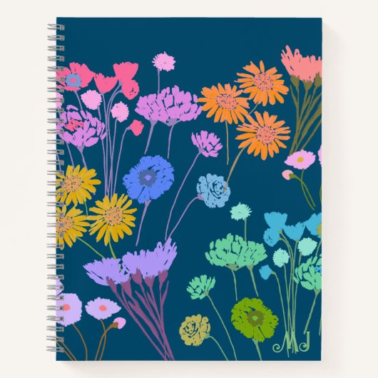 Hellhappy farbenfrohe Blume Dunkle Aquamarine+Init Notizblock (Vorderseite)