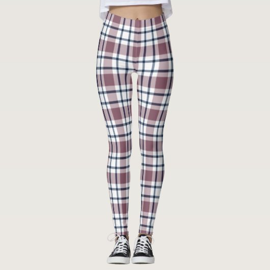 Hellkariertes Retromuster braun-weiß Leggings (Vorderseite)