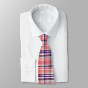 Hellkoralle, Marineblau, Weiß Preppy-Madras-Karier Krawatte