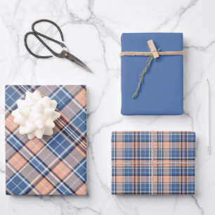 Helllachsfarben, Marineblau, Taubengrau... Kariert Geschenkpapier Set