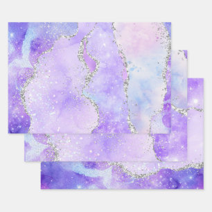 Helllila und silberner falscher Glitter-Pastell-Ac Geschenkpapier Set