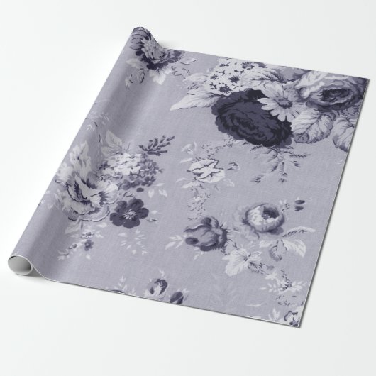 Helllila violetter Vintage-Blumen-Toile Geschenkpapier (Ungerollt)