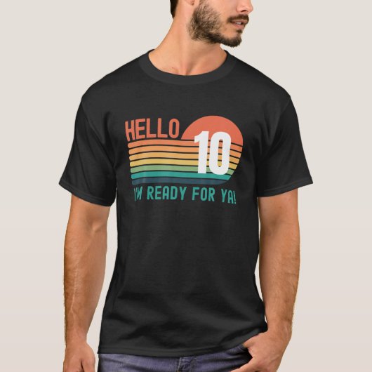 Hello 10 Year Old Birthday Retro Sunset 10Th Birth T-Shirt (Vorderseite)