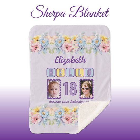Hello 18 2 Foto Name Datum Blume lila Sherpadecke