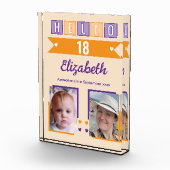 Hello 18 (any age) name est date orange purple fotoblock (Rechts)