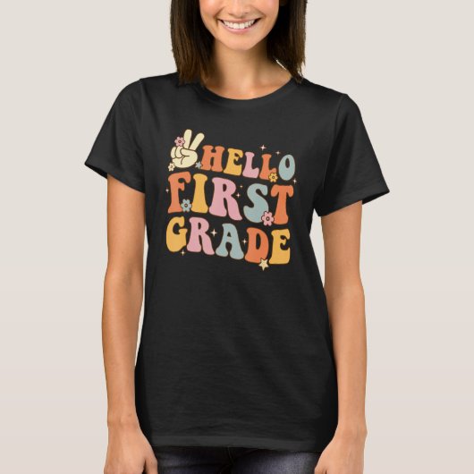 Hello 1st First Grade First Day Back To School Gro T-Shirt (Vorderseite)