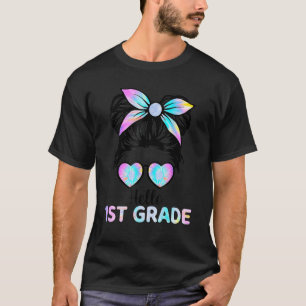 Hello 1st Grade Messy Bun Girl Gefärbte Krawatte B T-Shirt