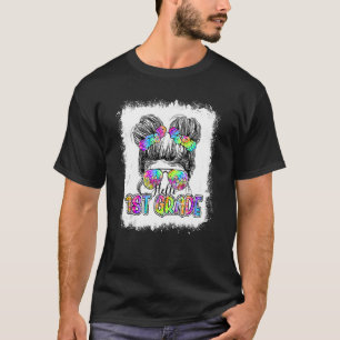 Hello 1st Grade Messy Bun Girls Gefärbte Krawatte  T-Shirt
