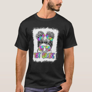Hello 1st Grade Messy Bun Girls Gefärbte Krawatte T-Shirt