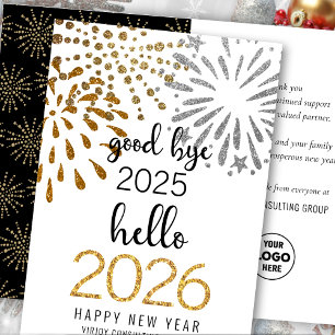 Hello 2025 Business Gold Glitzer Festivals Feuerwe Feiertagskarte